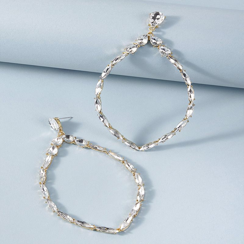 Creative Cool Exaggerated Retro Hollow Oval Diamond Earrings