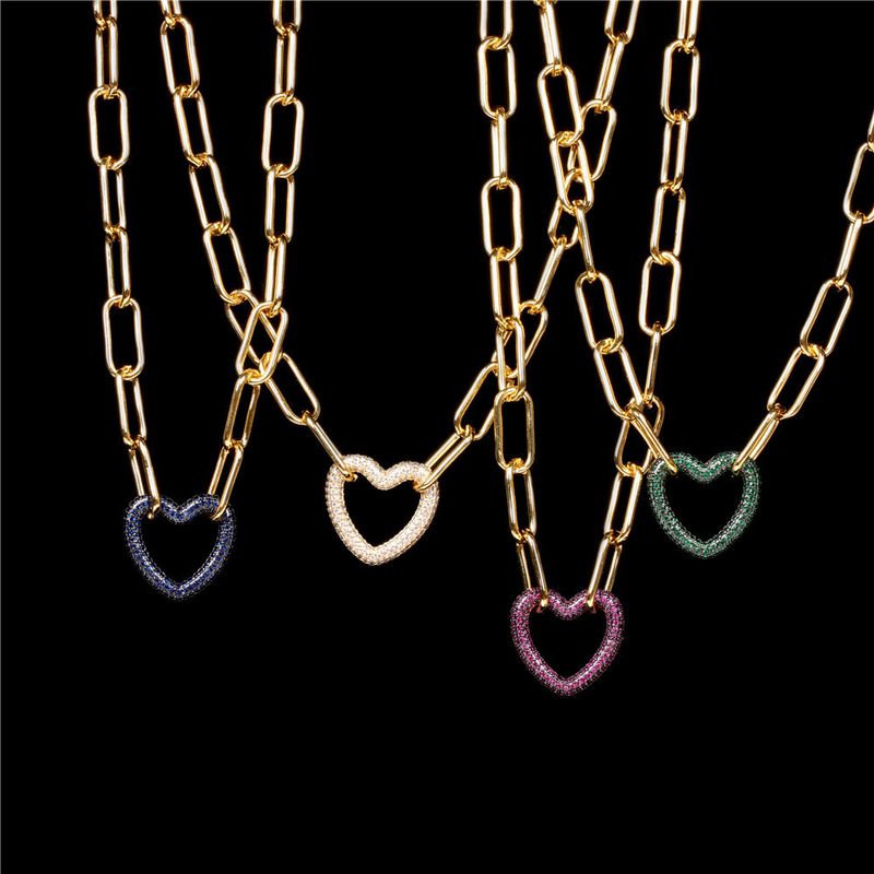 حار بيع جديد الهيب هوب نمط الملونة كامل الماس على شكل قلب قفل سميكة سلسلة قلادة