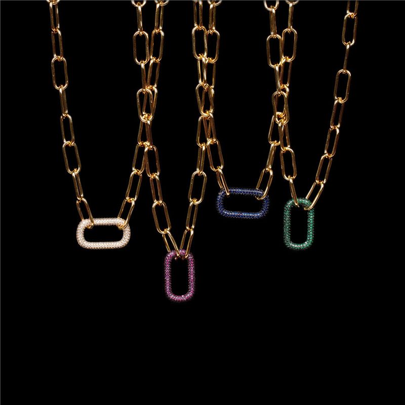 Full Diamond Geometric Oval Pendant Lock Hip-hop Style Thick Chain Necklace