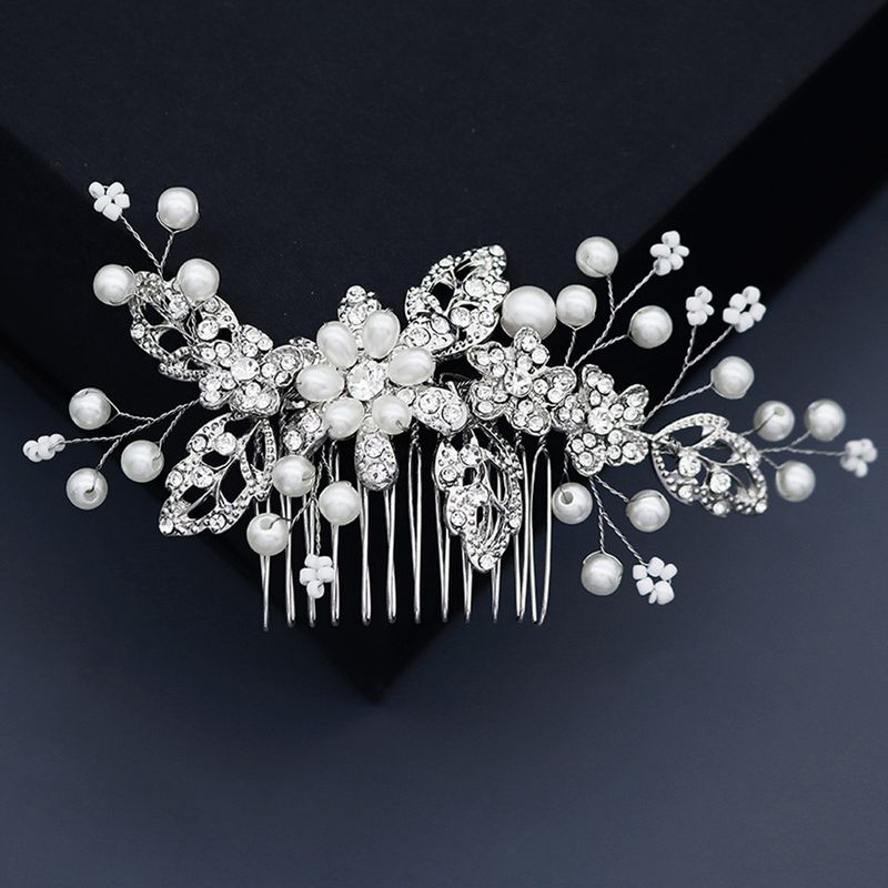 Wedding Bridal Headdress Alloy Rhinestone Handmade Pearl Hair Comb