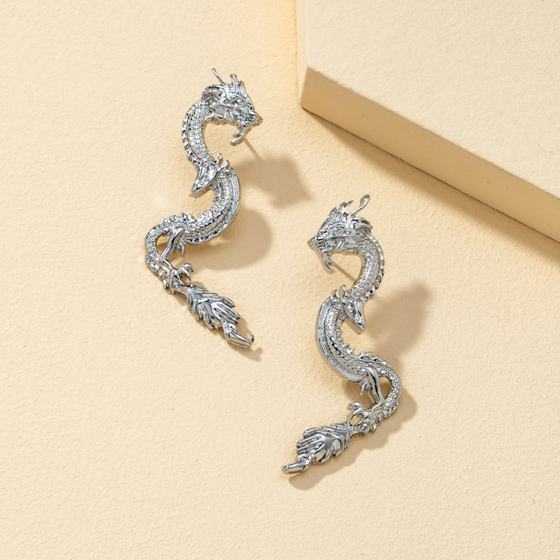 Popular Zodiac Signs Dragon Exaggerated Design Animals Earrings
