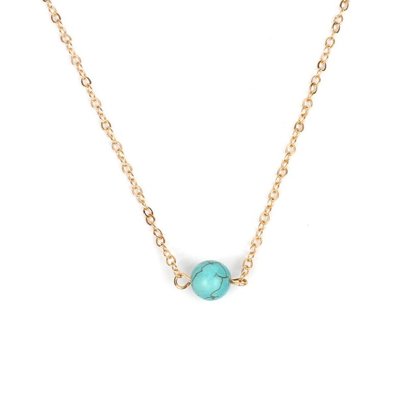 Fashion All-match Turquoise Beads Pendant Short Clavicle Necklace
