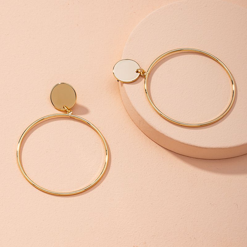 Exaggerated Big Circle Simple Golden Round Alloy Earrings