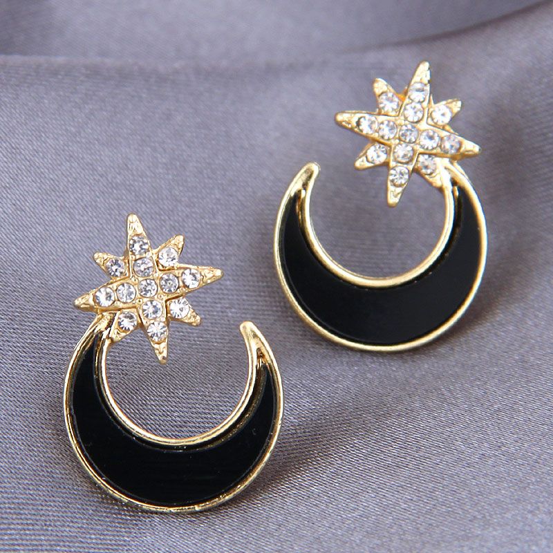 Fashion Metal Flashing Diamond Star Moon Stud Earrings