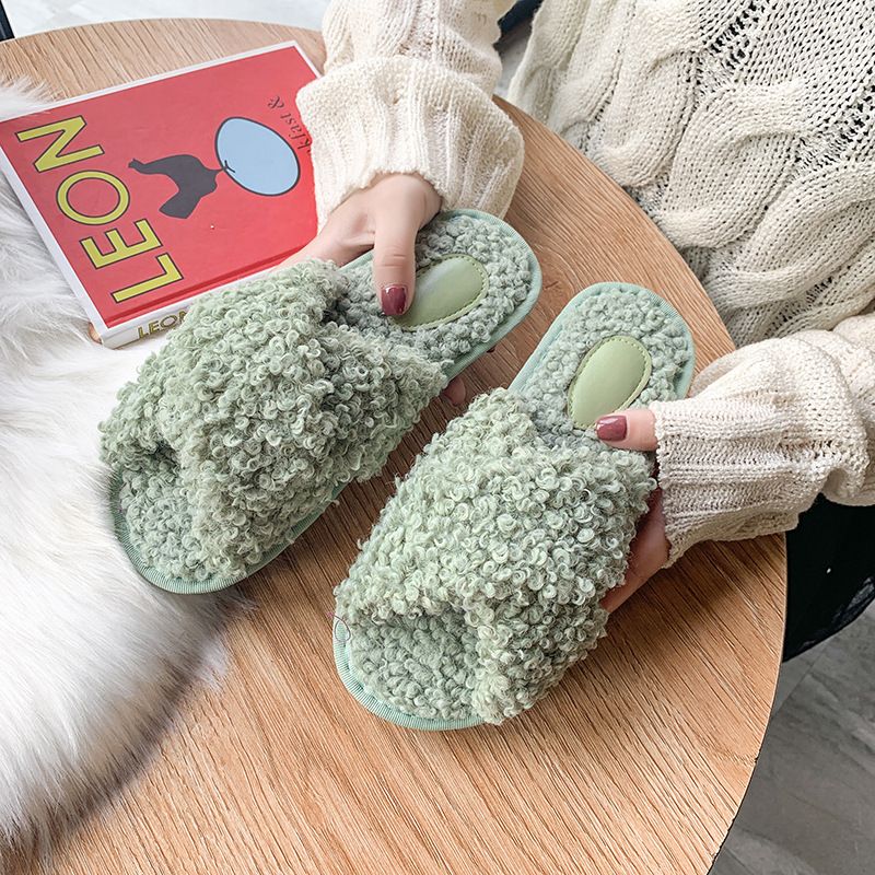 New Lamb Wool Cross  Fashion Home Non-slip Plush Slippers Wholesale