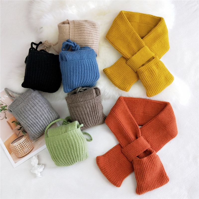 Bags Pure Color Cross Socket Knitted Wool Scarf