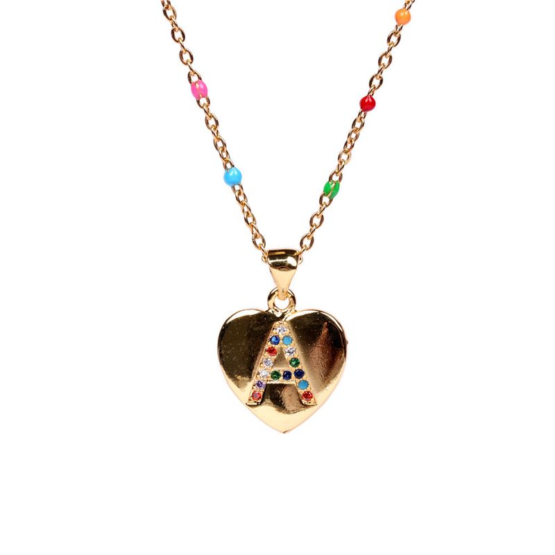 26 Letters Colorful Zircon Heart-shaped Pendant Necklace Wholesale