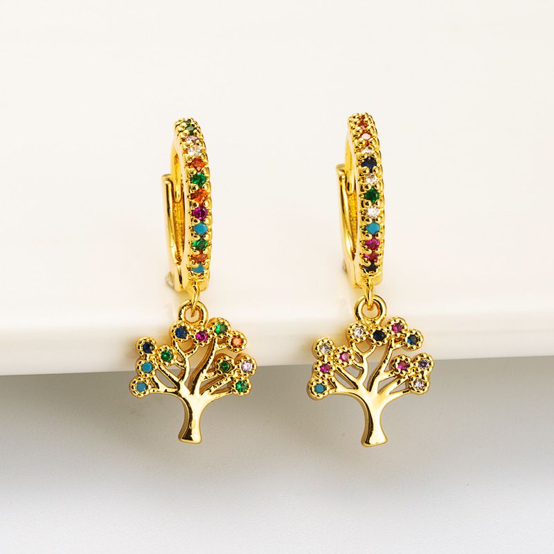 Simple Retro Tree Of Life Style Copper Gold-plated Color-preserving Electroplating Earrings