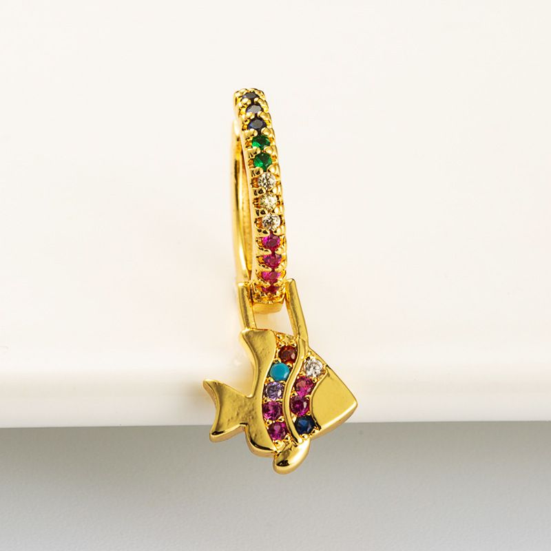أزياء رائعة قوس قزح سلسلة الأسماك الصغيرة-شكل النحاس الذهب-مطلي مايكرو مطعمة الزركون أقراط