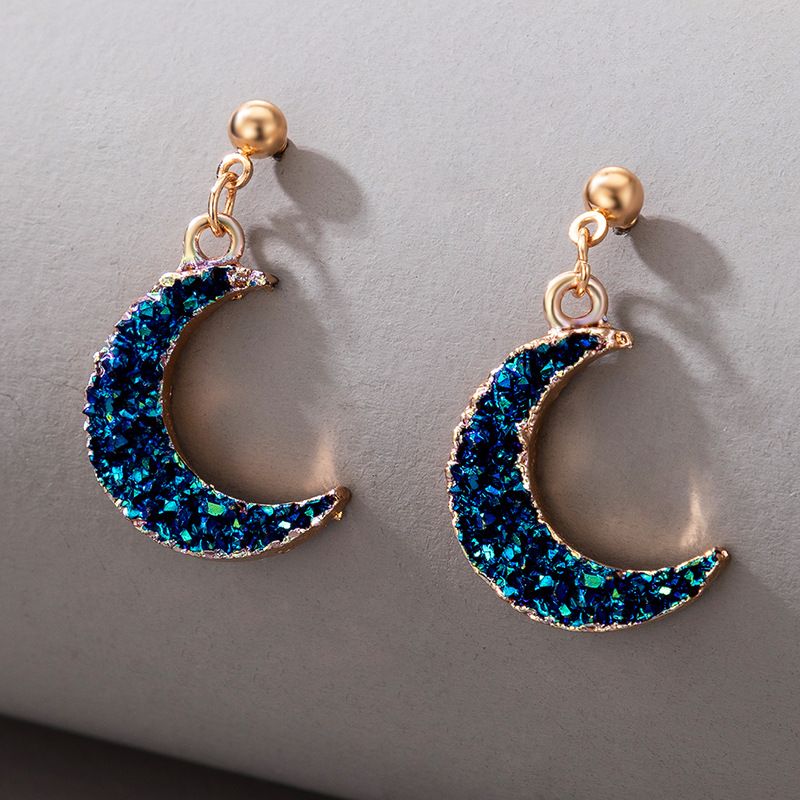 New Jewelry Simple Imitation Natural Stone Blue Crescent Moon Earrings