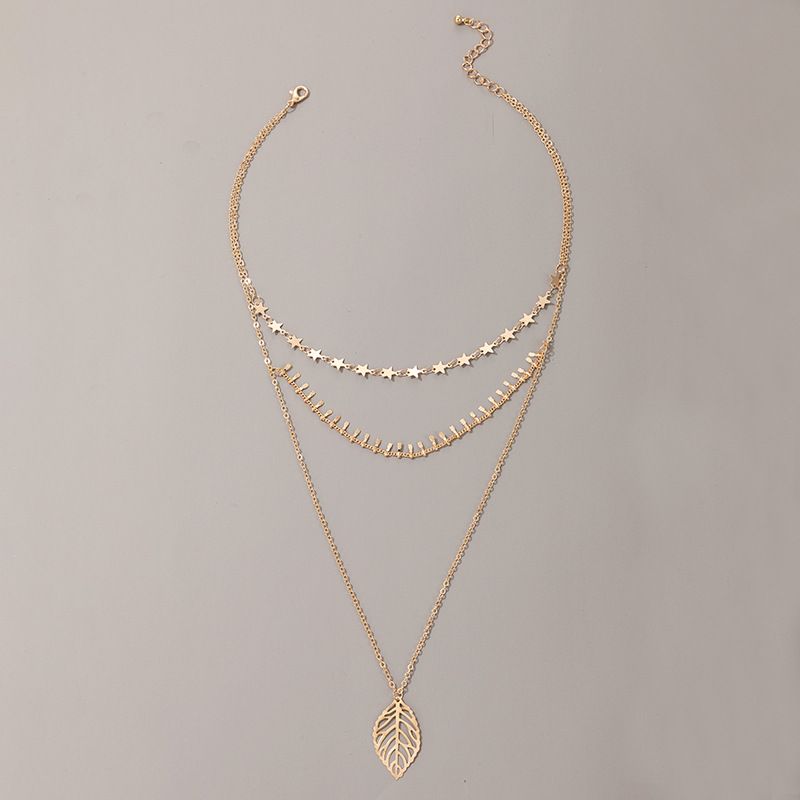 Collier Long De Feuille Étoile À Cinq Branches Multicouche