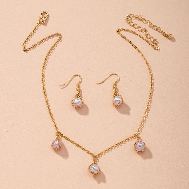 Conjunto De Dos Piezas De Pendientes De Collar De Aleación De Moda Simple De Perlas Coreanas