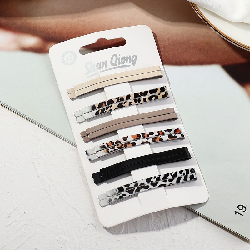 Cross-border Korean Style Frosted Morandi Girl Clip Simple Internet Famous Leopard Print Bobby Pin Liu Side Clip 12 Sets