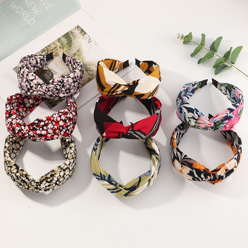 Korean New Floral Cross Fabric Simple Wide-sided Knotted Non-slip Headband
