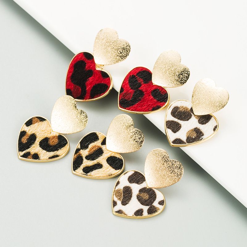 Pendientes Helados De Aleación En Forma De Corazón De Aleación Con Estampado De Leopardo De Gran Oferta