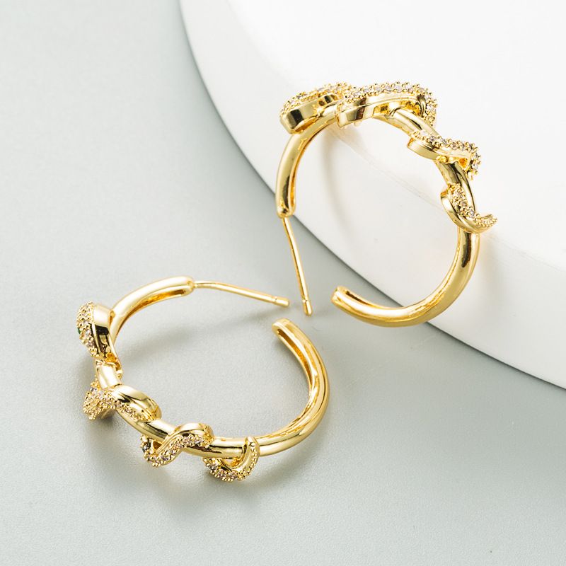 Fashion Creative Snake-shaped Gold-plated Micro-inlaid Zircon Earrings