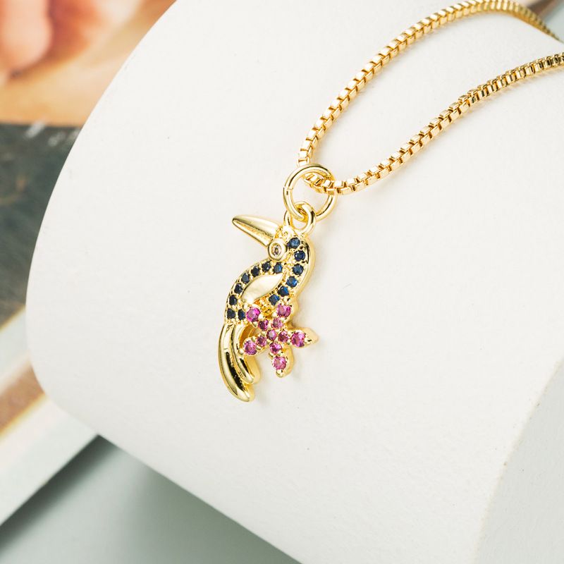 New Trendy Colorful Bird  Copper Inlaid Zircon Simple Necklace