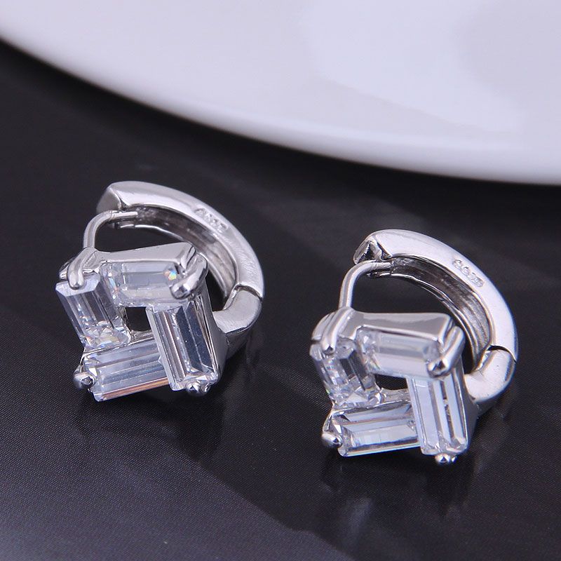 Korean Fashion Sweet Simple Square Bright Zircon  Earrings