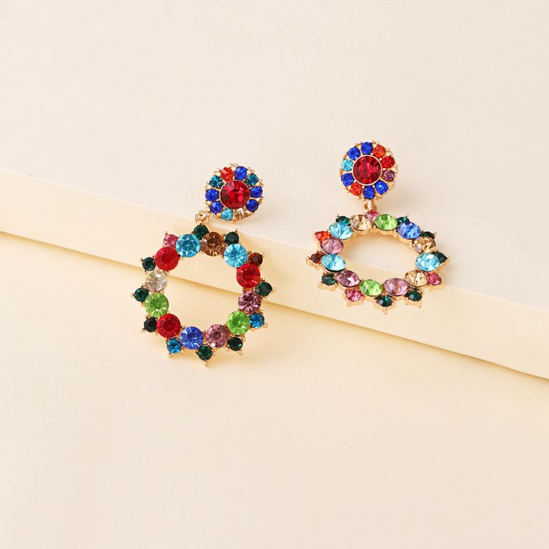 Women's Fashion Geometric Alloy Earrings Inlaid With Colorful Rhinestone  Earrings