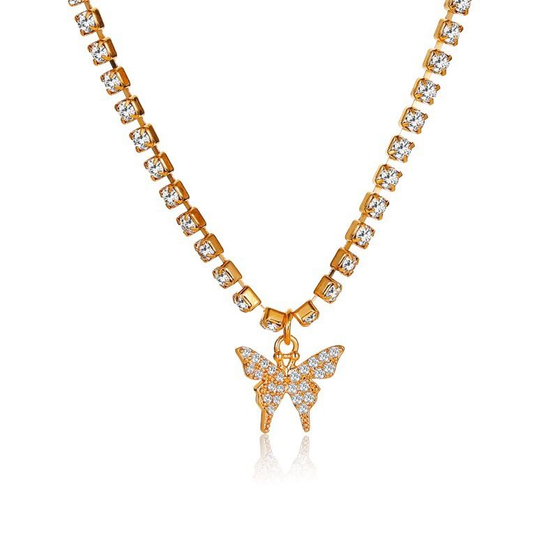 Simple Crystal Butterfly Short Inlaid Zircon Necklace