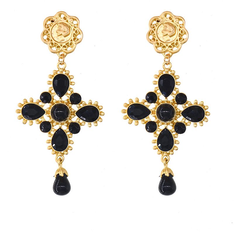 Nouvelle Perle De Mode Plein Diamant Baroque Croix Palais Boucles D&#39;oreilles Exagérées