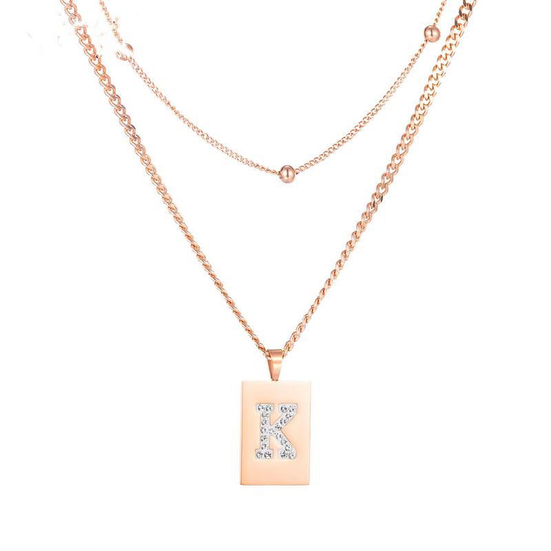 Korean Fashion Square Letter K Titanium Steel Plated Rose Gold  Necklace