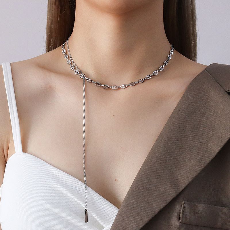 Trendy Double Layered Chain Tassel  Necklace