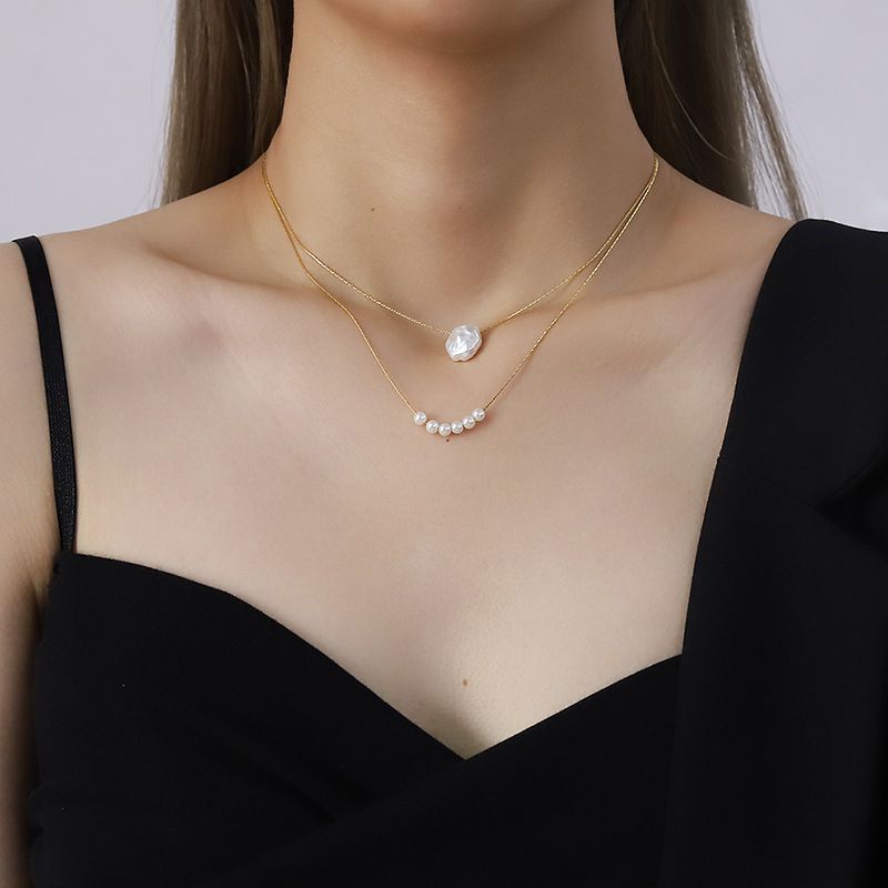 Light Luxury Imitation Baroque Pearl Titanium Steel Necklace Set