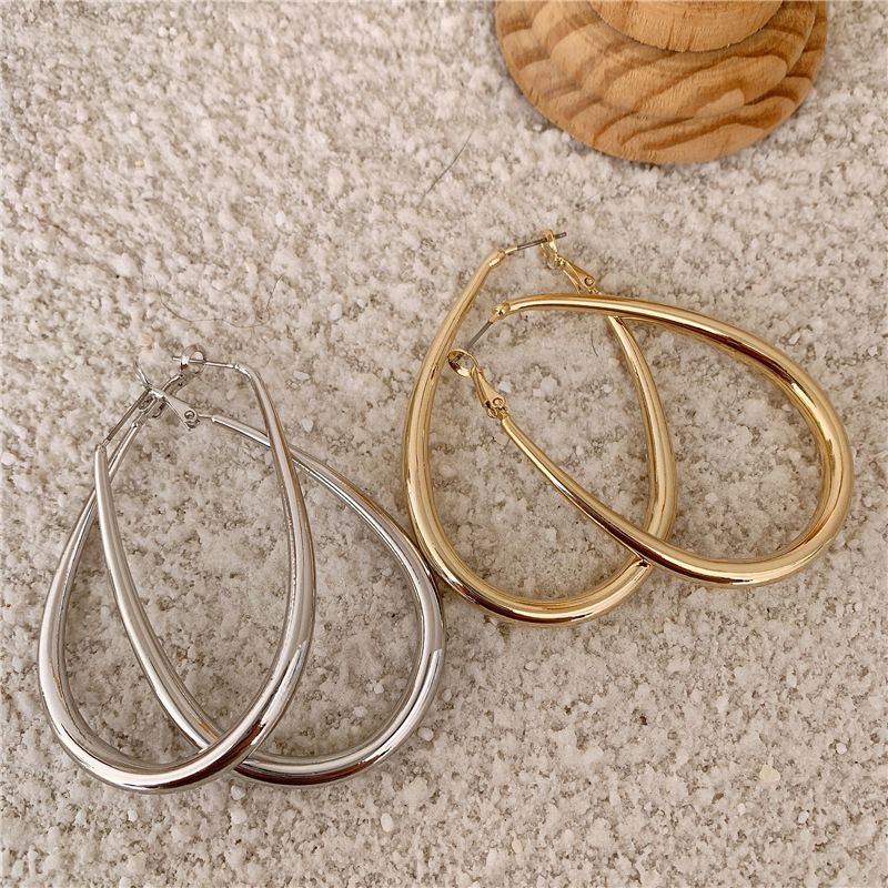 Korean Metal Simple Exaggerated Oval Drop Earrings