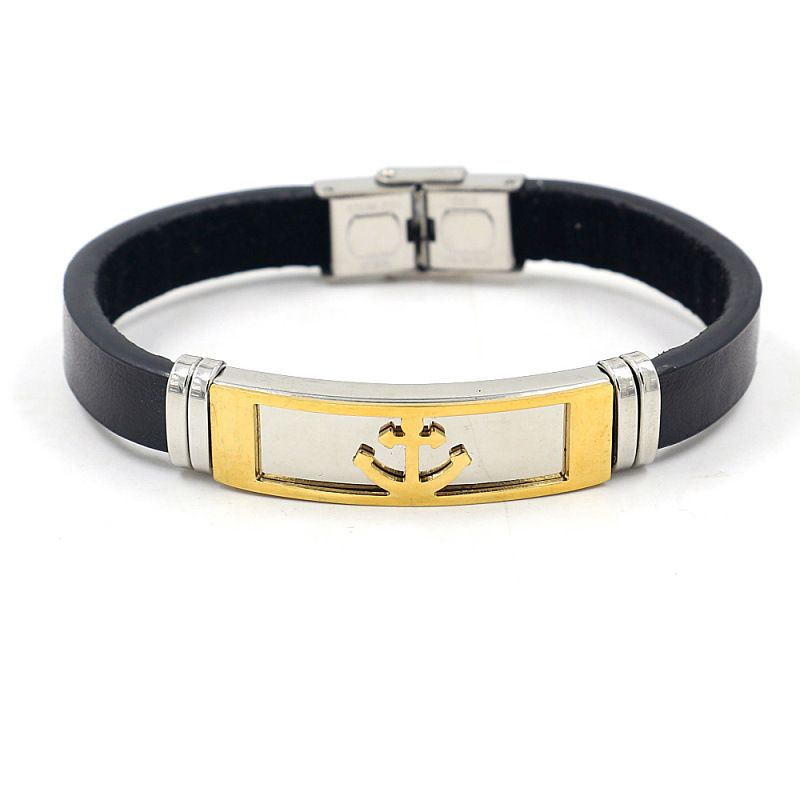New Metal Titanium Steel Leather  Gold Anchor Stainless Steel  Bracelet