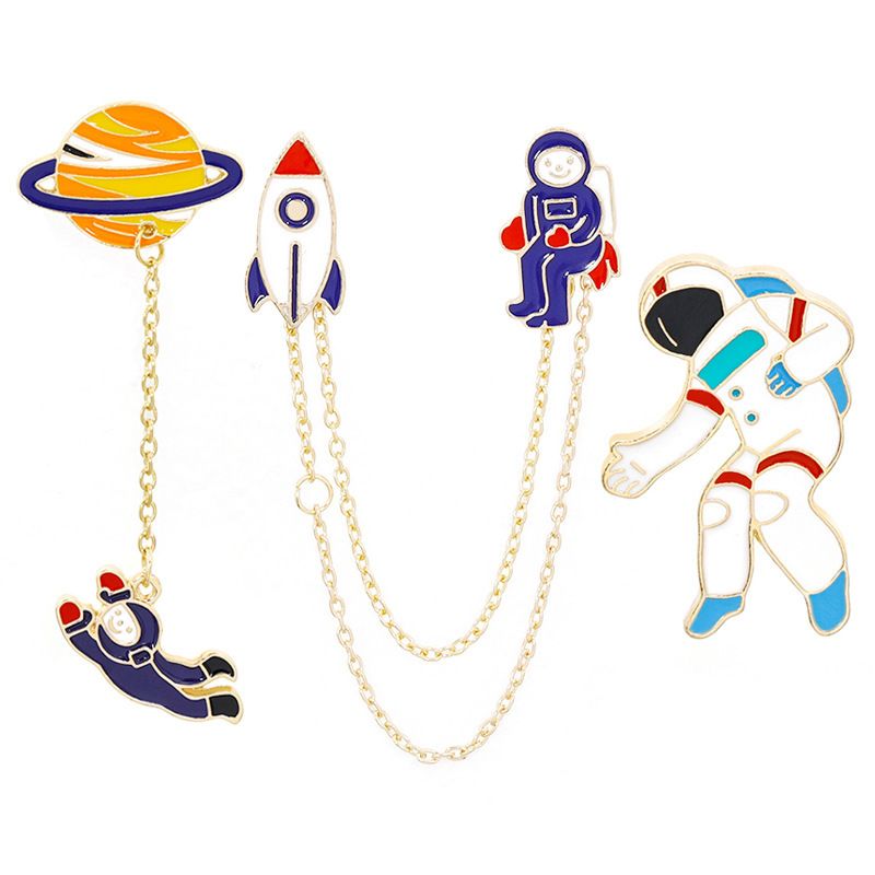 Universe Space Series Creative Astronaut Rocket Planet Brooch