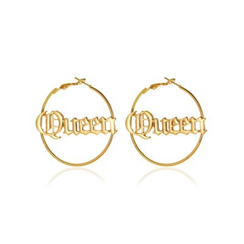 New Personalized Queen Creative Exaggerated Round Letter Earrings