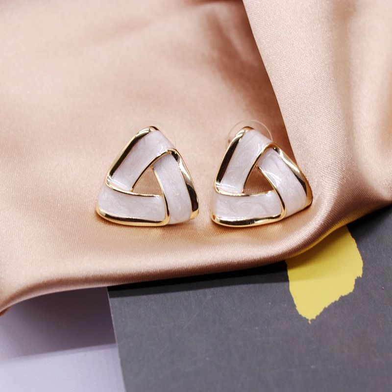 Triangle White Drip Glaze  Earrings
