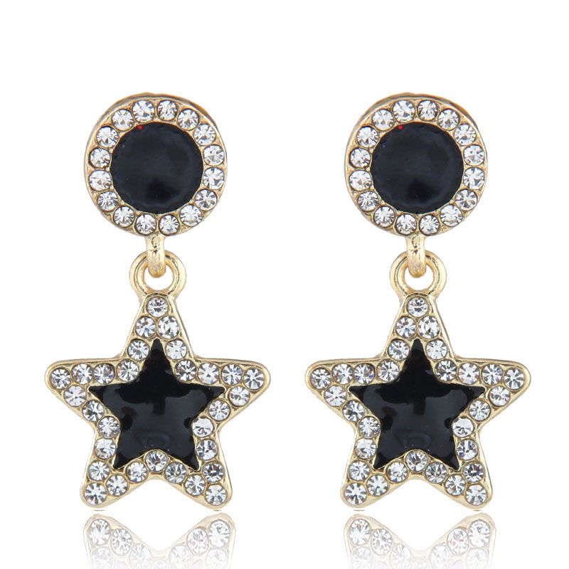 Pendientes De Estrella De Cinco Puntas Con Diamantes Intermitentes De Metal De Moda