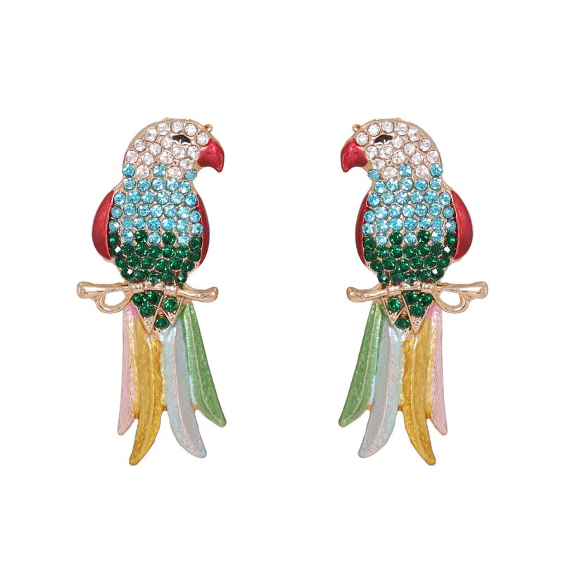 Boucles D&#39;oreilles Rétro Plein Diamant Coloré Mignon Animal Oiseau