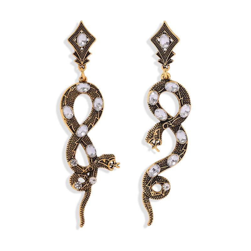 Hot Selling Exaggerated Snake Inlaid Pearl Python Earrings
