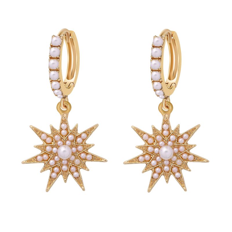 Fashion Six-pointed Star Tassel Inlaid Pearl Earrings