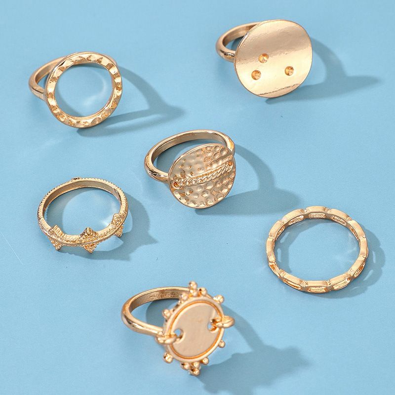 Fashion Creative Exaggerated Alloy Round Disc Geometric Carved Ring 6-piece Set