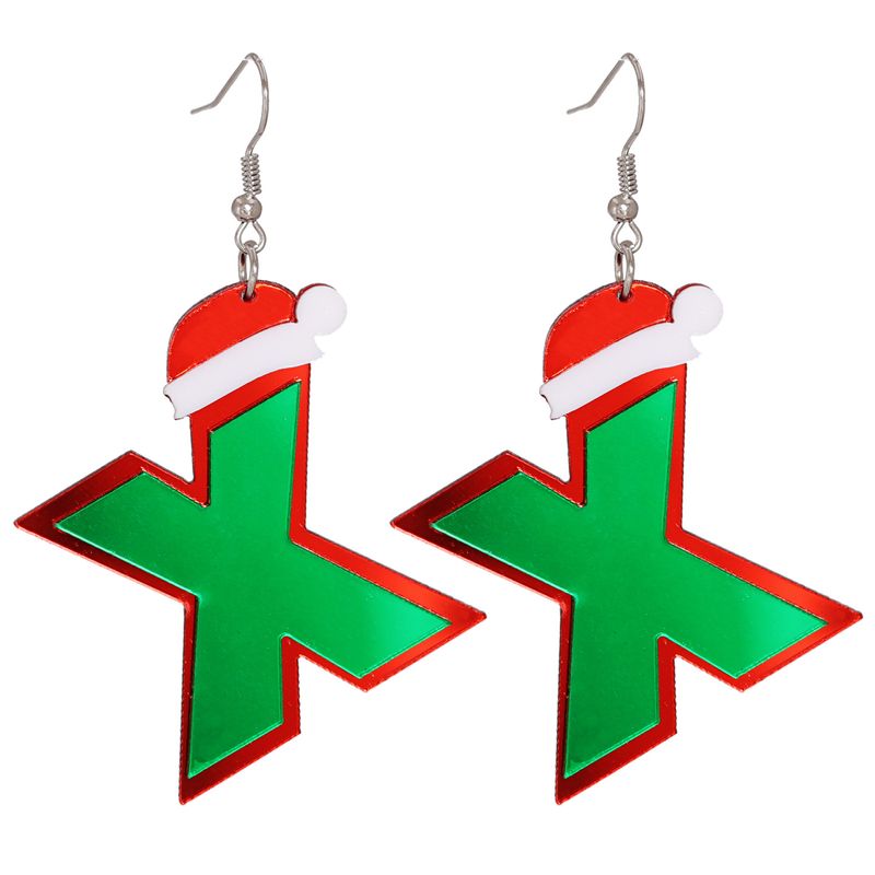 Christmas Acrylic Sheet X-shaped Resin Hat Earrings