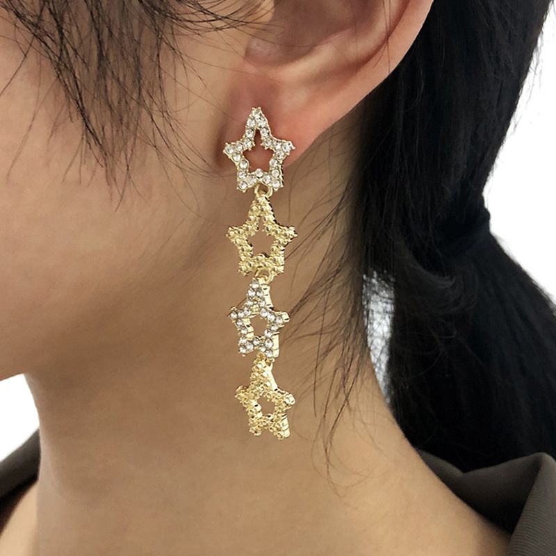 Light Luxury Five-pointed Star Diamond Long Earrings