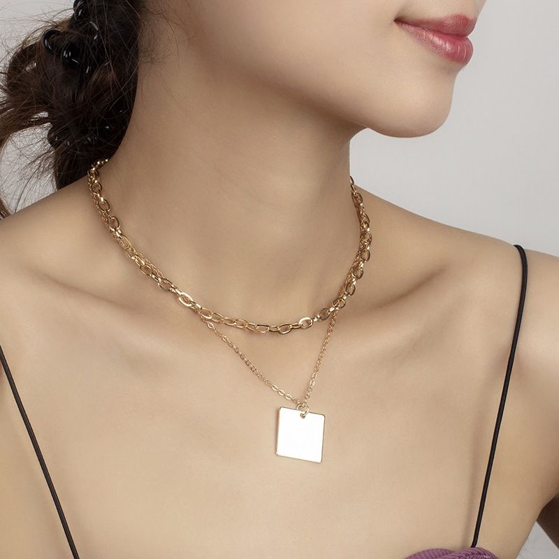 Geometric Golden Glossy Multi-layer Necklace