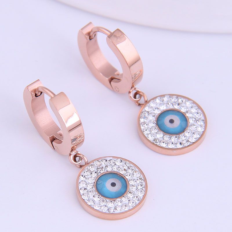 Korean Fashion Titanium Steel Simple Devil's Eye Diamond  Earrings