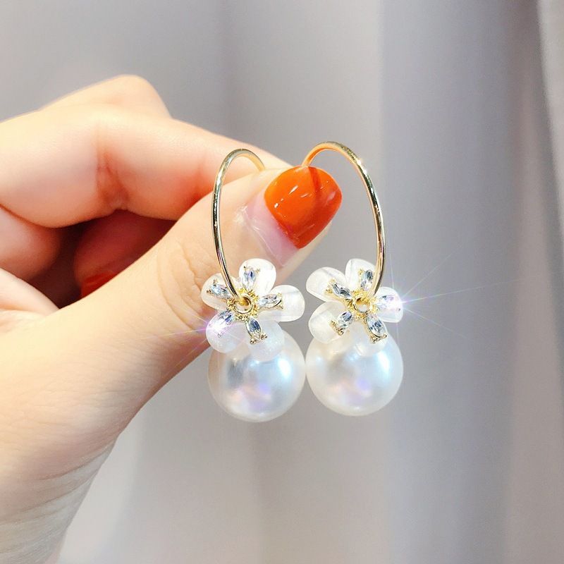 925 Silver Needle Flower Pearl Earrings