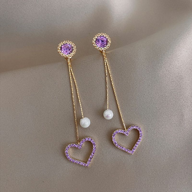 New Trendy  Colored Diamond Hollow Love Pearl Earrings