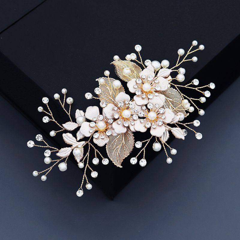 Korean Golden Silk Flower Pearl Hair Clip