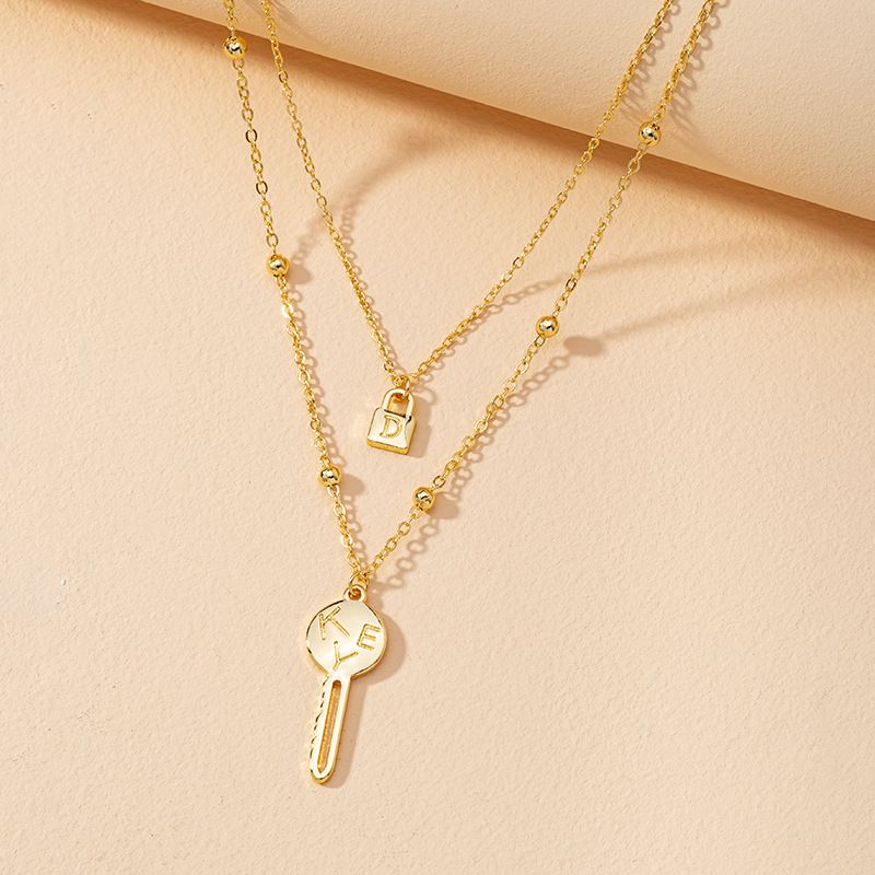 Two Layer Small Lock Key Necklace