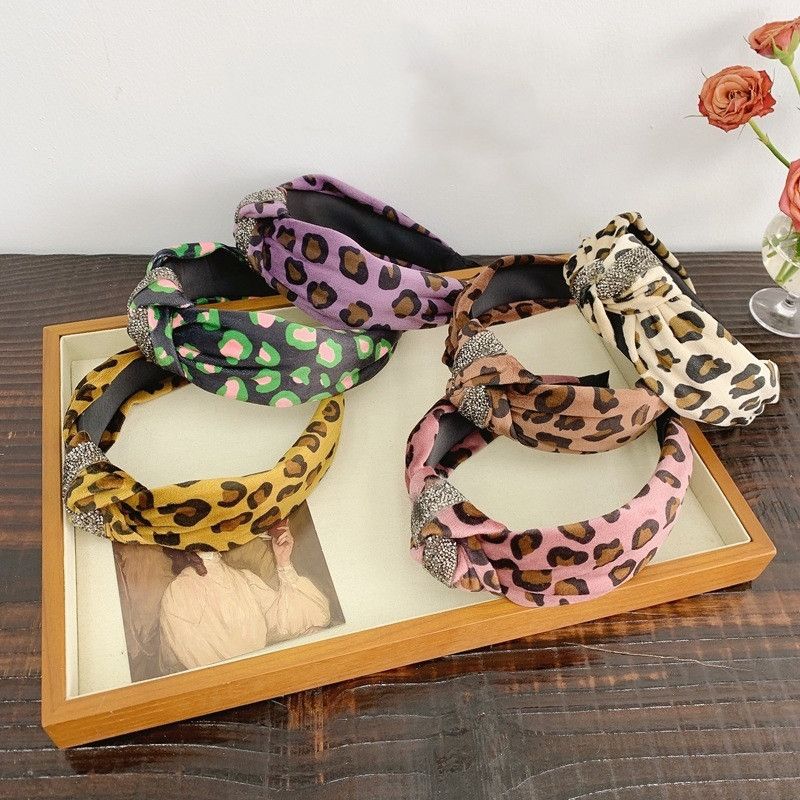 Plüsch-strass Mit Koreanischem Leopardenmuster Und Geknotetem, Breitkrempigem Stirnband