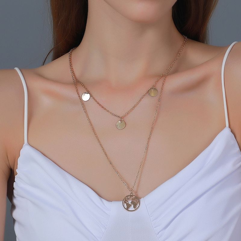 Simple Metal Map Pendant Double-layer Necklace