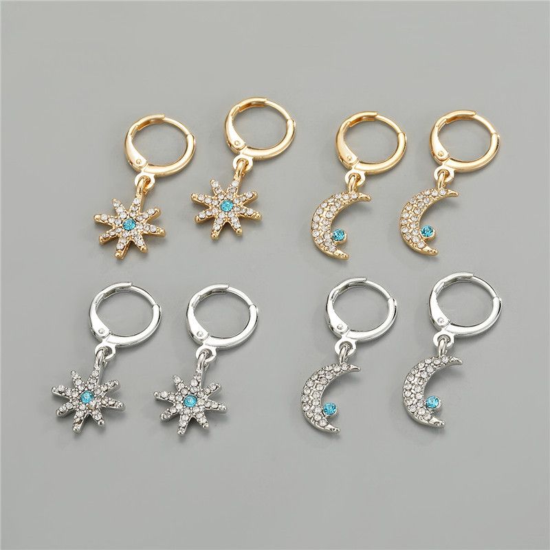 Hot-selling  Trend Cute Rhinestone Meteor Moon Hoop Earrings