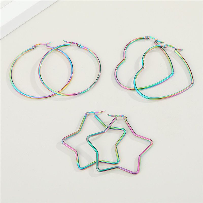 Korea Cute  Five-pointed Star Heart-shaped Round Earrings